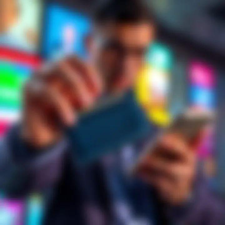 A person holding a backup wallet in one hand and a phone in the other, contemplating whether to set it up or keep it in the box.