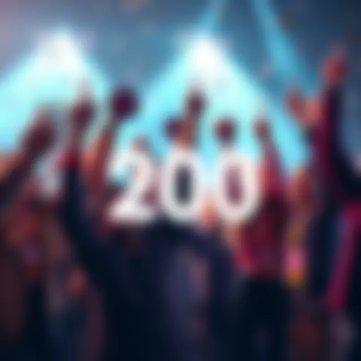 Badges Celebration A group of people joyfully celebrating the achievement of earning 200 badges, holding up badges and smiling.