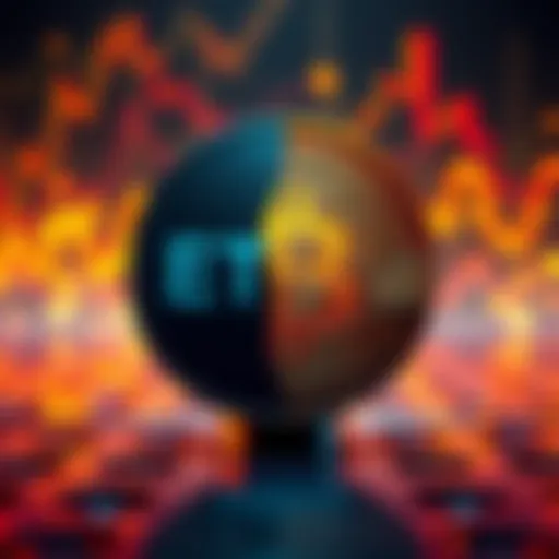 A split graphic showing half an ETF logo and half a Bitcoin symbol, representing a 50/50 investment approach.