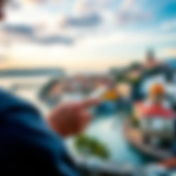 A person using a smartphone to transfer money with a bank app, in front of a scenic Spanish background.