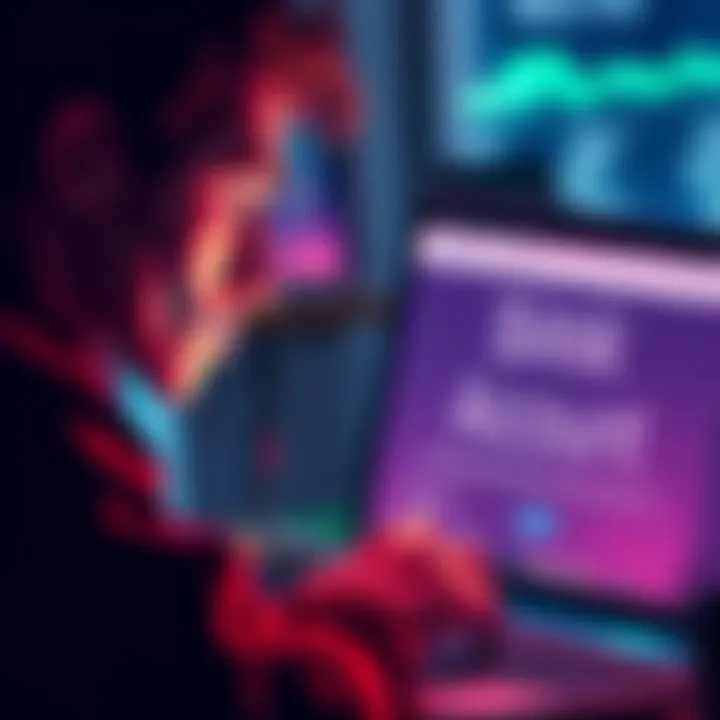 A concerned person looking at a computer screen with a bank account notice
