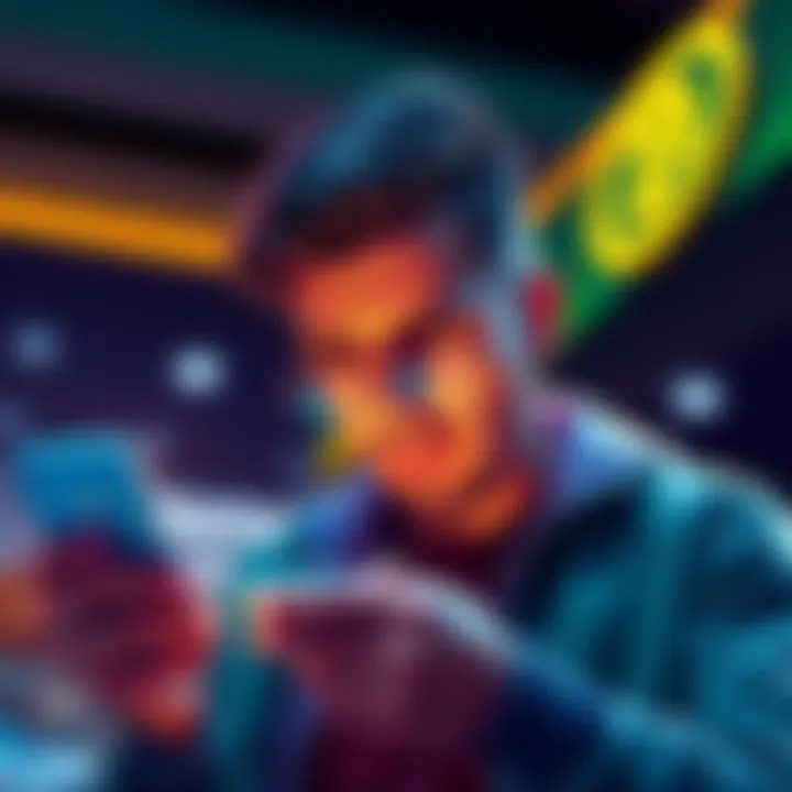 Bank Declines Bitcoin Purchase A person looking frustrated while checking their phone and bank app, concerned about a declined Bitcoin transaction.