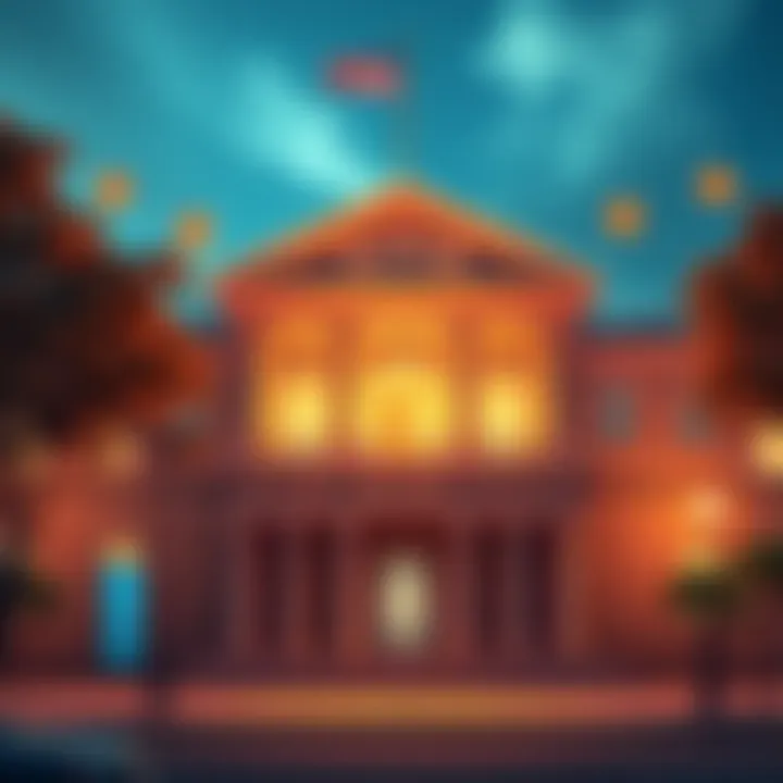 A bank building with digital currency icons around it, showing the new regulations about crypto holdings