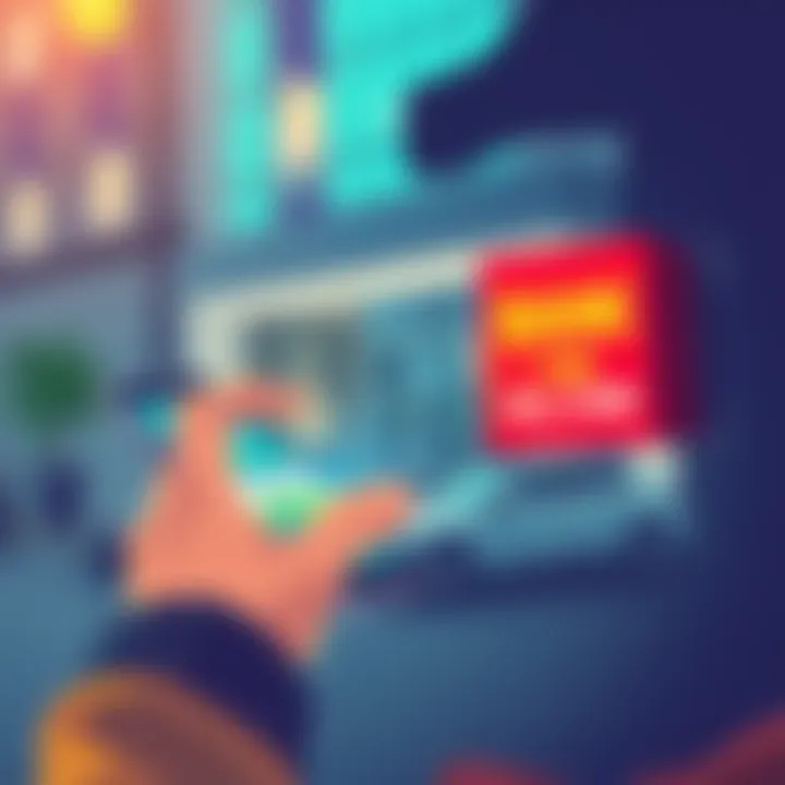 Illustration of a person checking their bank account on a mobile device, showing fast withdrawal confirmation