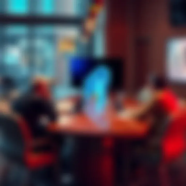 Representatives from banks and cryptocurrency firms sit around a table for negotiations, discussing regulatory issues and collaboration in finance.