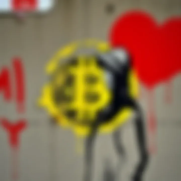 A graffiti-style artwork featuring the iconic Bitcoin symbol with a Banksy-style stencil of a person wearing a hoodie, symbolizing mystery and anonymity.