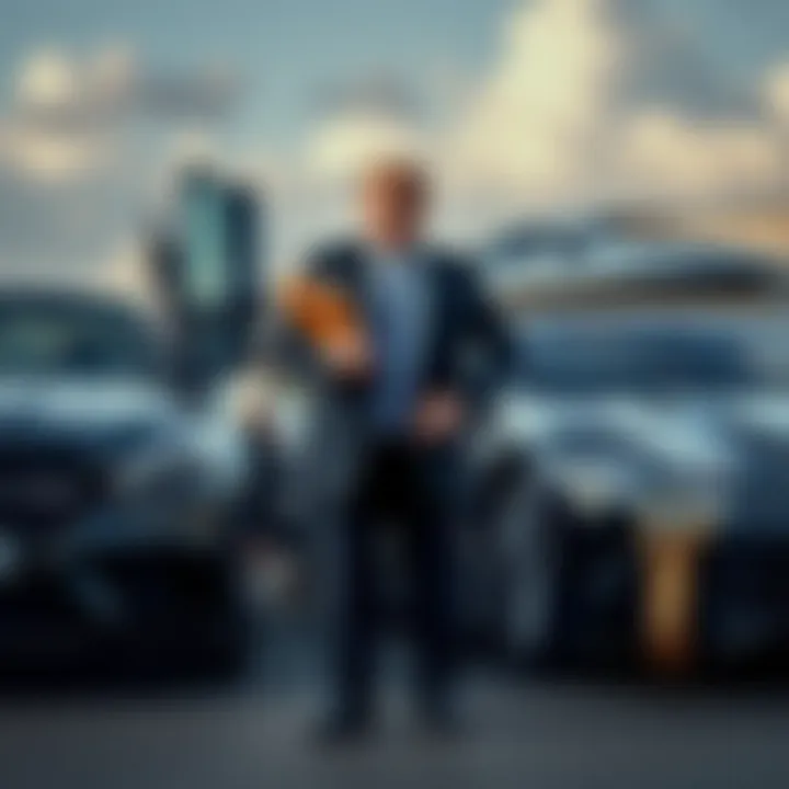 Barron Trump standing next to luxury cars and a high-end watch, symbolizing his wealth at 19.