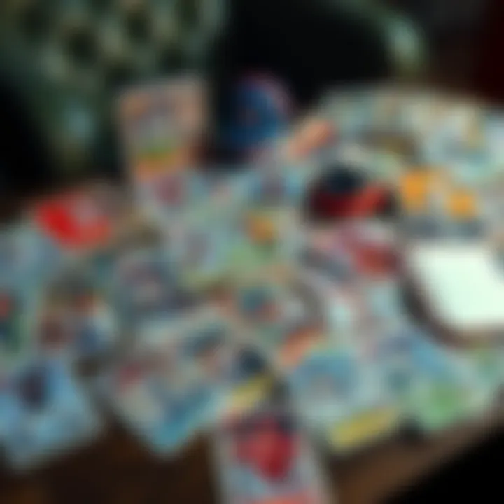 A collection of common baseball cards displayed on a table, showcasing various player images and stats.