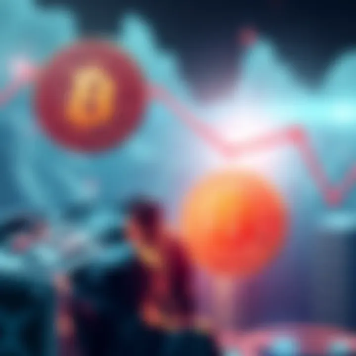 Bitcoin Cash logo ascending with Bitcoin SV logo descending in the background