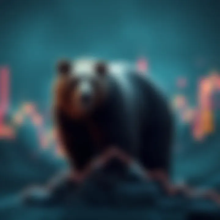 A bear representing the market downturn stands on a declining graph, symbolizing the transition from a bull to a bear market.