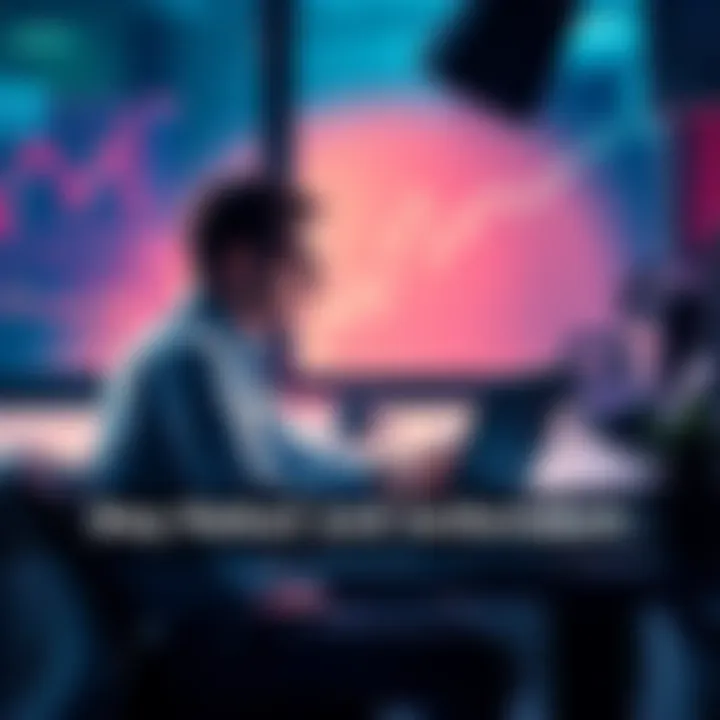 Bear Market Investment A person sitting at a desk with a laptop, looking thoughtful while analyzing market trends, surrounded by charts and financial reports.