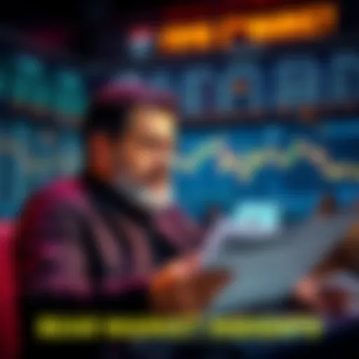 A confident investor reviewing financial charts and documents during a bear market, focused on strategic asset accumulation.