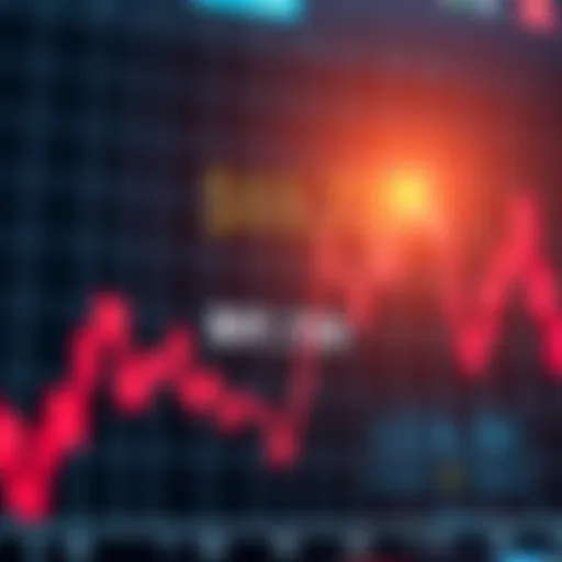 A trading graph showing a downward trend with a marking at $57,735, symbolizing market analysis