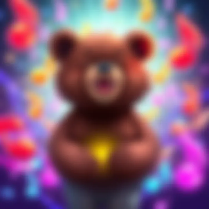 A bear surrounded by colorful music notes, symbolizing joy and creativity inspired by PsyOp Anime.