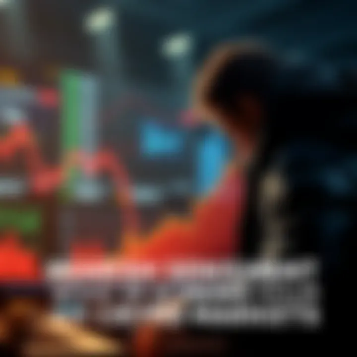 Graph showing a downward trend in cryptocurrency values with worried investors in the background