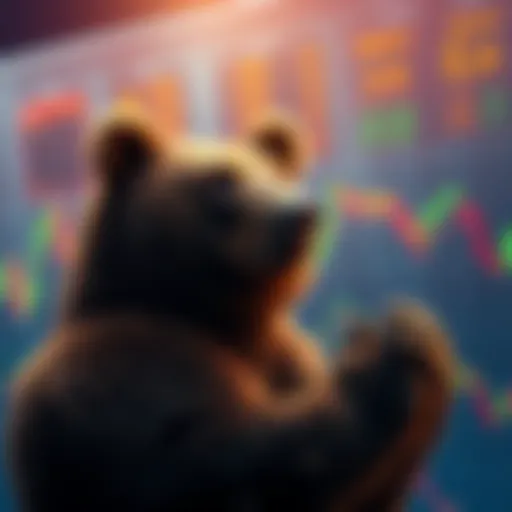 A bear looking over stock market graphs, symbolizing traders getting ready for a sell-off ahead of potential market changes related to AI advancements.