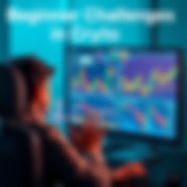 A person looking confused at a computer screen showing cryptocurrency graphs and charts