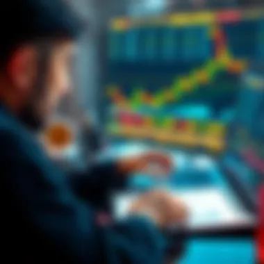 Beginner Crypto Trading Tips A beginner looking at a laptop with cryptocurrency charts and a notepad for trading strategies.