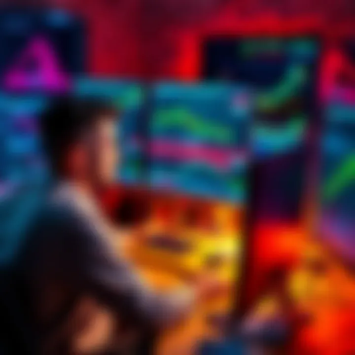A person sitting at a computer desk, focused on multiple trading charts and graphs, ready to start day trading with confidence.