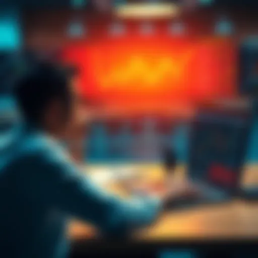 A beginner at a desk looking at financial charts and a laptop, contemplating how to invest $2,000 in trading