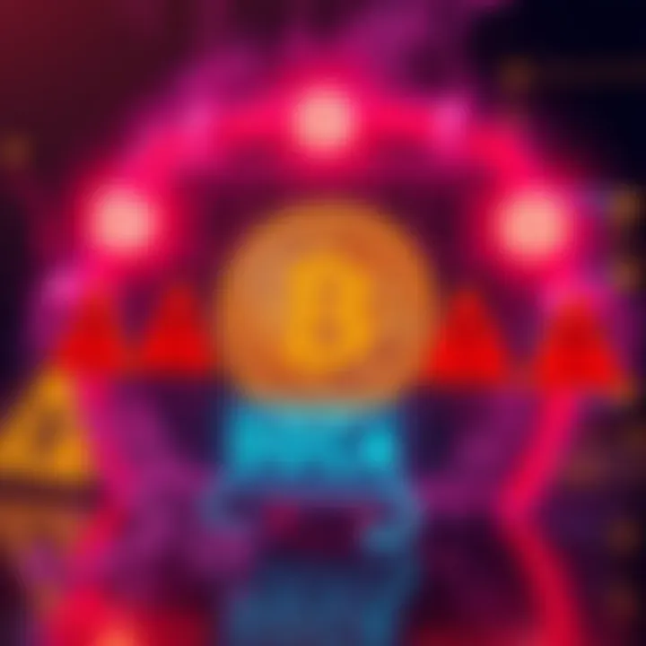 Behavioral Firewall for Bitcoin Trading Illustration of a Bitcoin symbol surrounded by caution signs and a firewall graphic representing a behavioral security system for trading strategies.