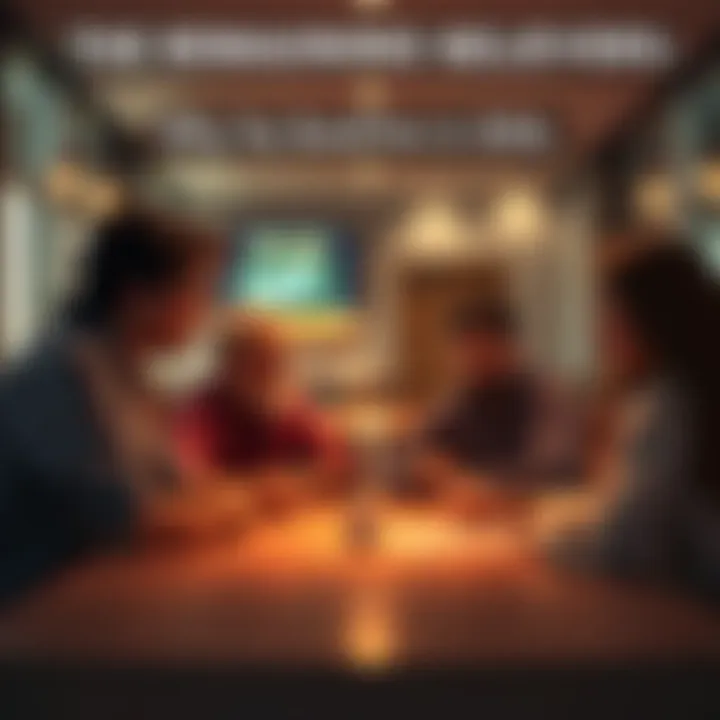 A small group of people engaged in a serious discussion about their beliefs in a modern setting, reflecting the contrast between tradition and technology.