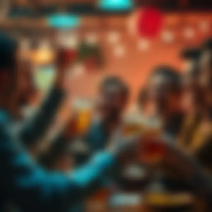 A joyful scene of Ben surrounded by friends, raising drinks in a toast, capturing the essence of celebration and happiness.