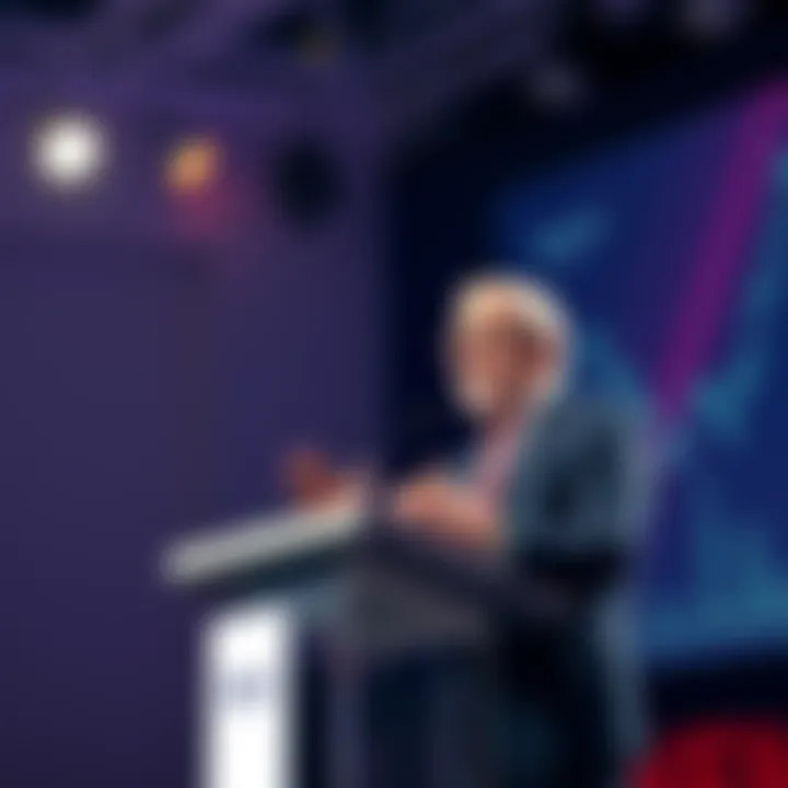 Market expert Bessent speaking at a podium about the Clarity Bill and its effects on market confidence