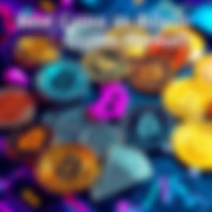 A graphic showing popular cryptocurrency coins with symbols and vibrant colors, representing investment opportunities in the crypto market