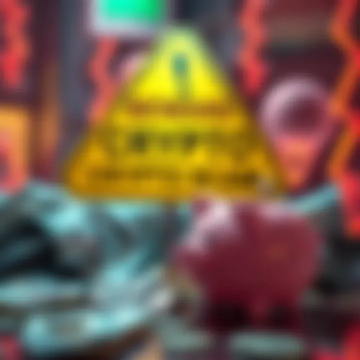 Beware of Crypto Scam A warning sign against crypto scams with dollar bills and a broken piggy bank, highlighting fraud related to Switcher.finance