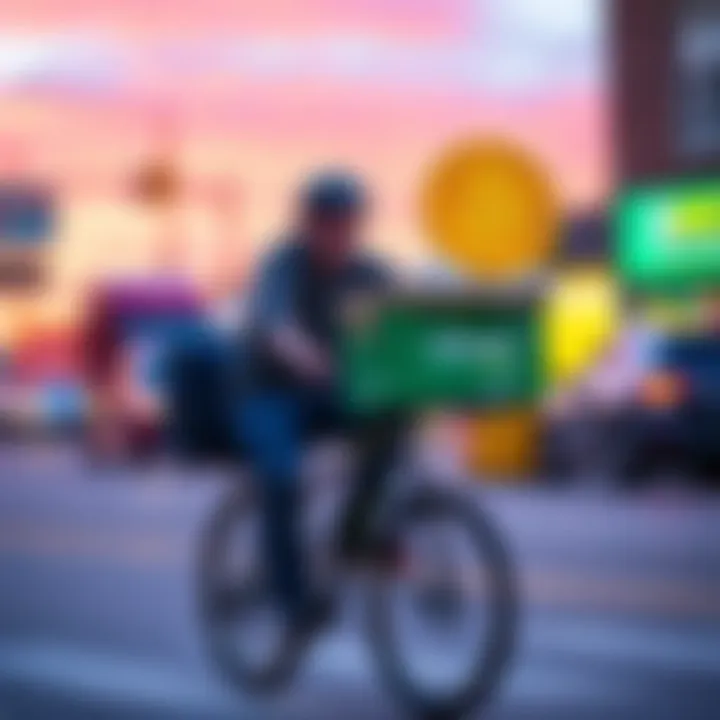 A graduate student on a bike delivering Uber Eats in Flagstaff, AZ, aiming to earn Bitcoin during summer.