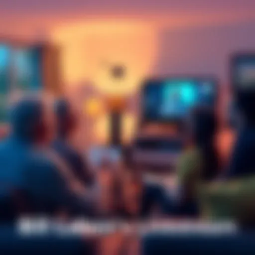 A group of people watching a livestream at home, engaged and taking notes, with a computer screen showing Bill Laboon speaking.