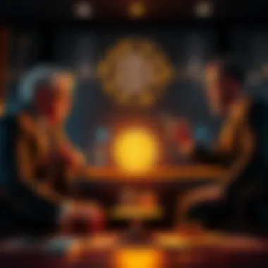 Billionaires and Bitcoin A group of wealthy individuals looking at Bitcoin charts and discussing investments in a luxury office.