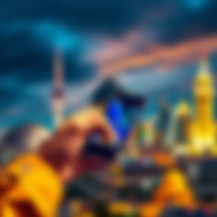 A person using a smartphone to transfer cryptocurrency securely, with South African landmarks in the background