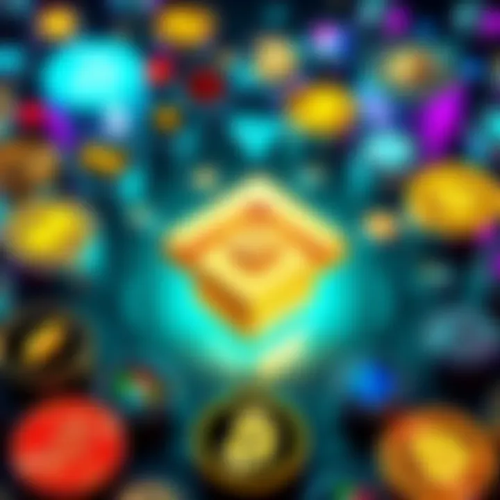 Binance logo with cryptocurrency icons A Binance logo surrounded by icons representing various cryptocurrencies, highlighting the topic of transfer tracking.