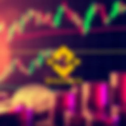 A graphic showing Binance's logo with Bitcoin symbols and a market dip chart in the background.