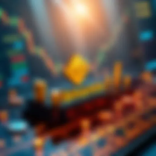 Binance Cryptocurrency Platform A digital representation of the Binance platform with cryptocurrency icons and charts illustrating market trends.