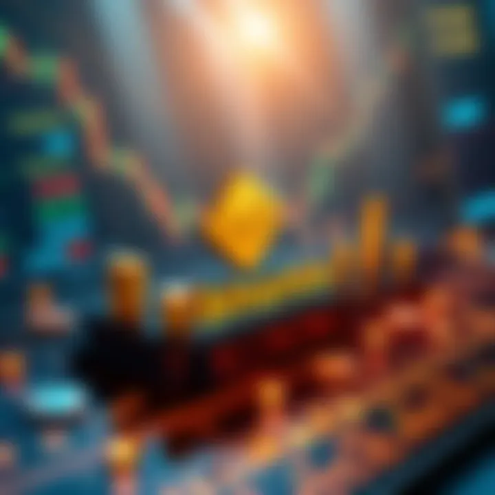 Binance Cryptocurrency Platform A digital representation of the Binance platform with cryptocurrency icons and charts illustrating market trends.