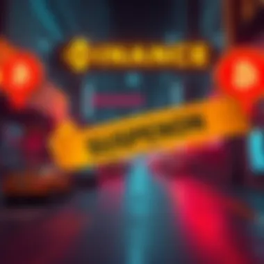 A visual representation of Binance's halted withdrawals with warning signs and crypto symbols