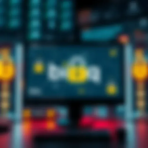 A computer screen displaying the Bisq platform with security icons like locks and shields, illustrating the new security protocols in the 1.10.0 update.