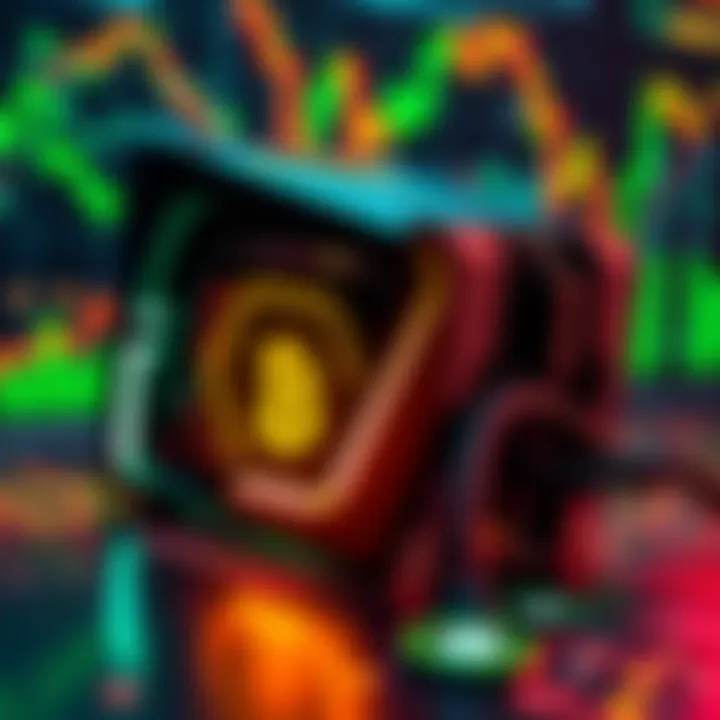 A close-up of the Bitaxe 601 Gamma mining device showing its sleek design and hardware components, set against a backdrop of cryptocurrency graphics.