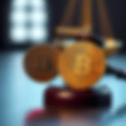 Bitcoin Coin and Legal Gavel A Bitcoin coin next to a legal gavel symbolizing the $1M Bitcoin case and its implications.