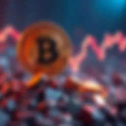 Bitcoin on the verge of collapse A visual representation of Bitcoin with a downward trend on a chart, symbolizing its potential downfall to zero.