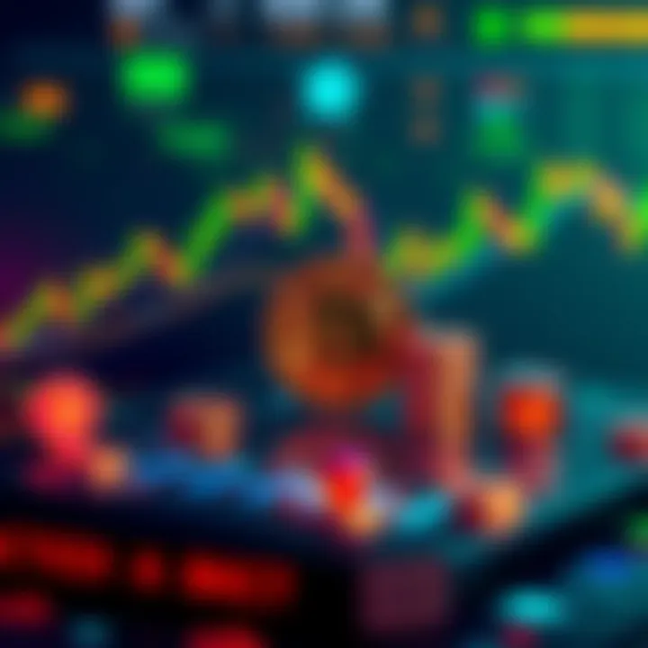 A digital representation of Bitcoin-backed commodity contracts with charts and cryptocurrency symbols, illustrating no KYC and no custodians concept.