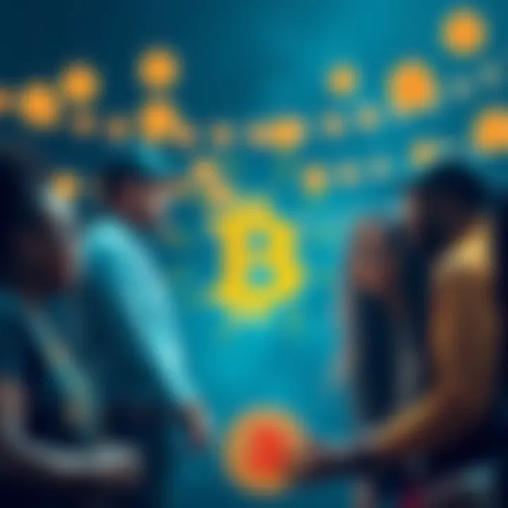 A group of diverse people collaborating to promote Bitcoin and build a supportive community