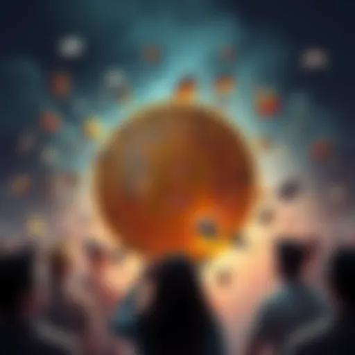 A dramatic depiction of a Bitcoin symbol breaking apart, surrounded by worried people looking on in despair, symbolizing the potential financial disaster from a Bitcoin collapse.