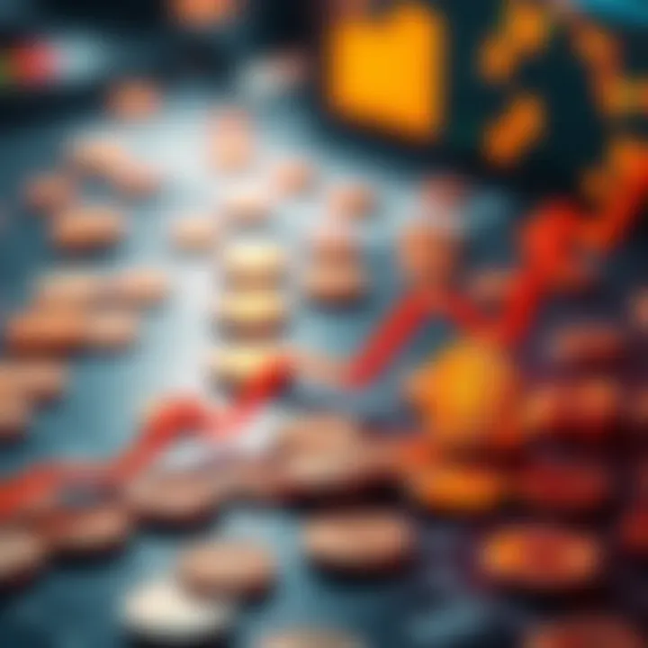 A graphic showing a downward trend in Bitcoin's value with money symbols, reflecting a potential drop to $20,000 amid market fears.