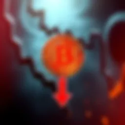 A Bitcoin symbol surrounded by down arrows, showing a decline in value and usage as a currency.