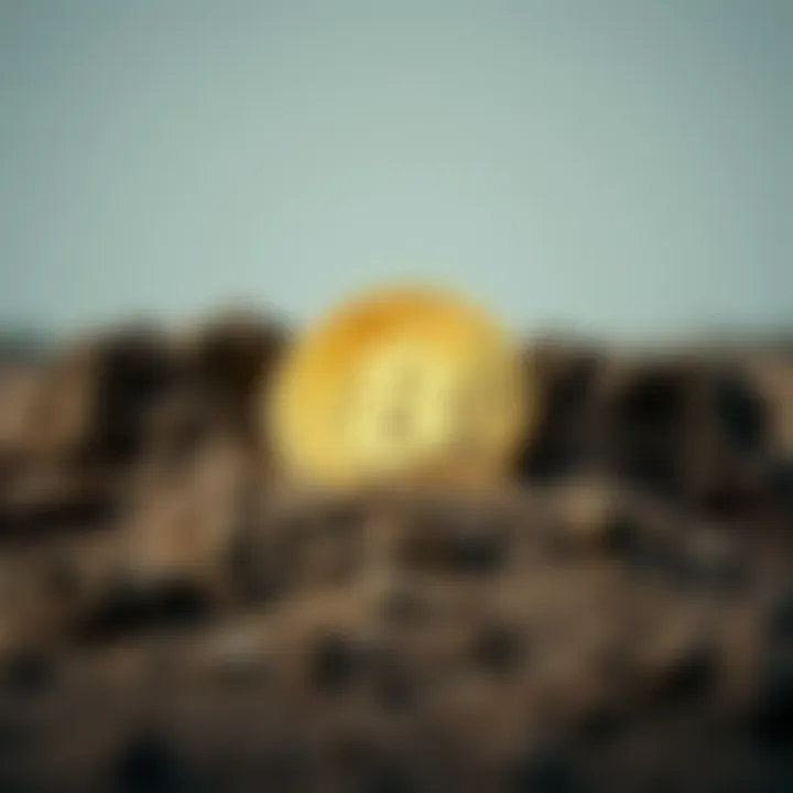 A Bitcoin symbol surrounded by piles of dirt, symbolizing the contrast between perceived and real value.