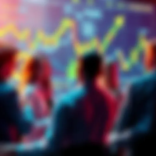 People engaging in a discussion about Bitcoin with charts and graphs in the background.